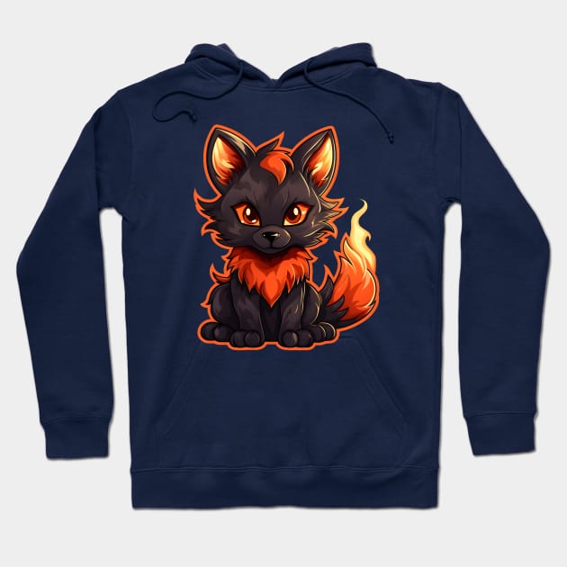 Baby black fire fox with flaming tail Hoodie by Clearmind Arts